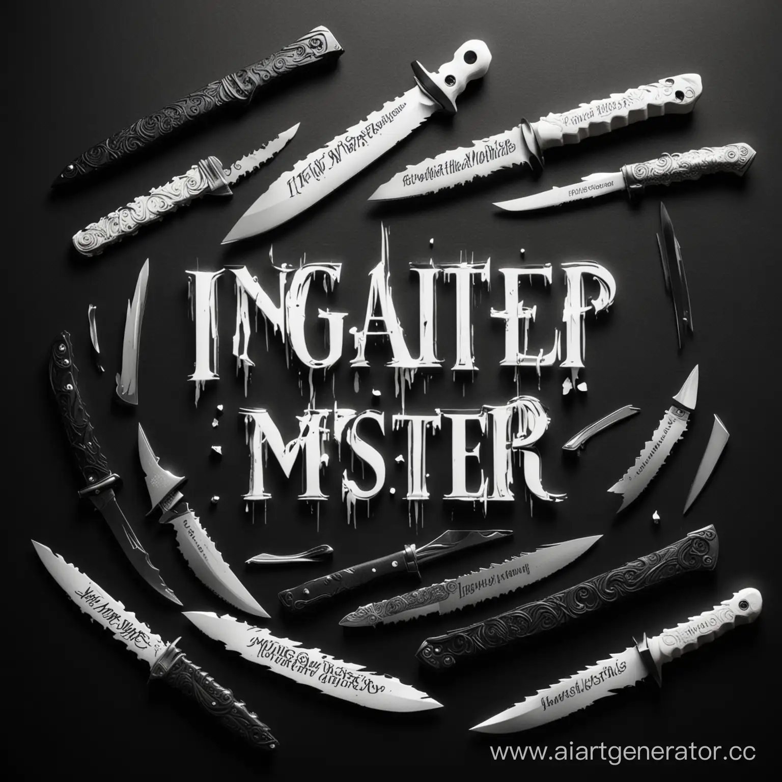 Beautiful white inscription “InGameKid” black background with beautiful knives from the game Murder Mystery 2