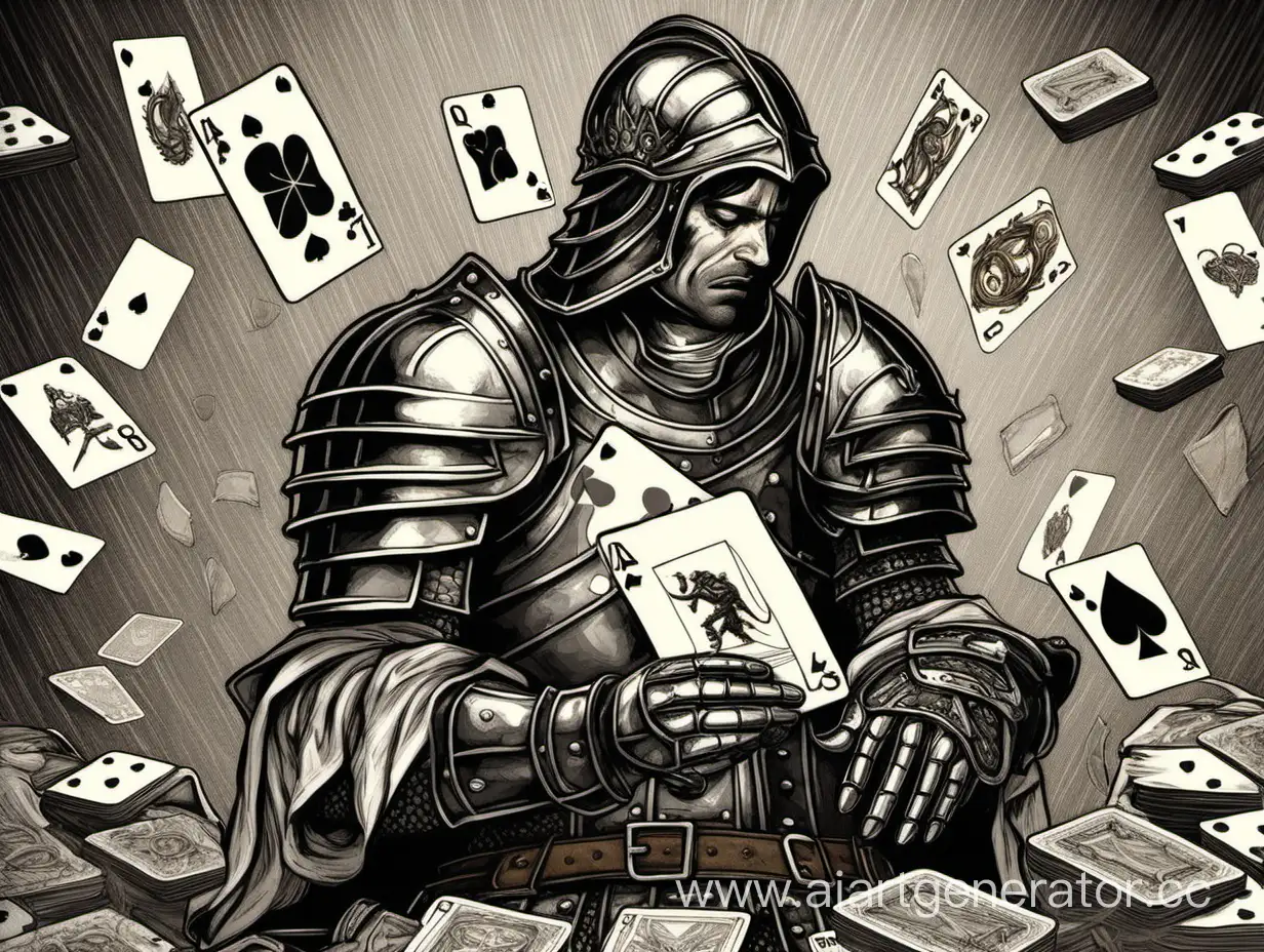 Crying-Armored-Man-Holding-Cards