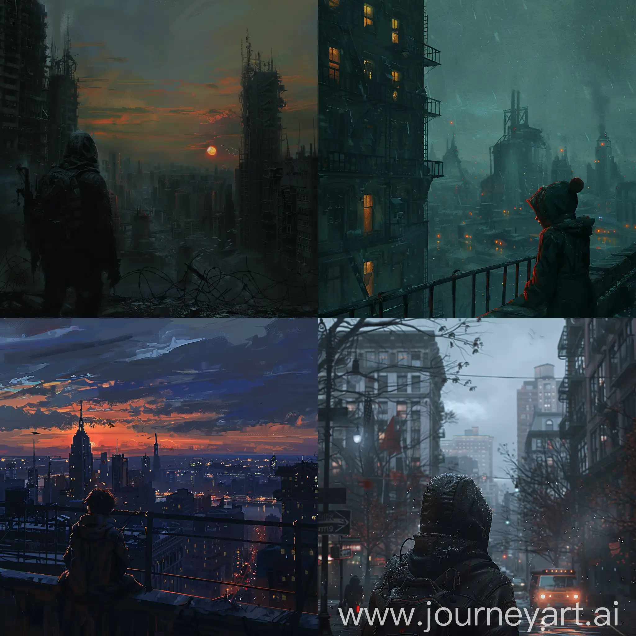 Twilight-Cityscape-with-Melancholic-Character-in-Foreground