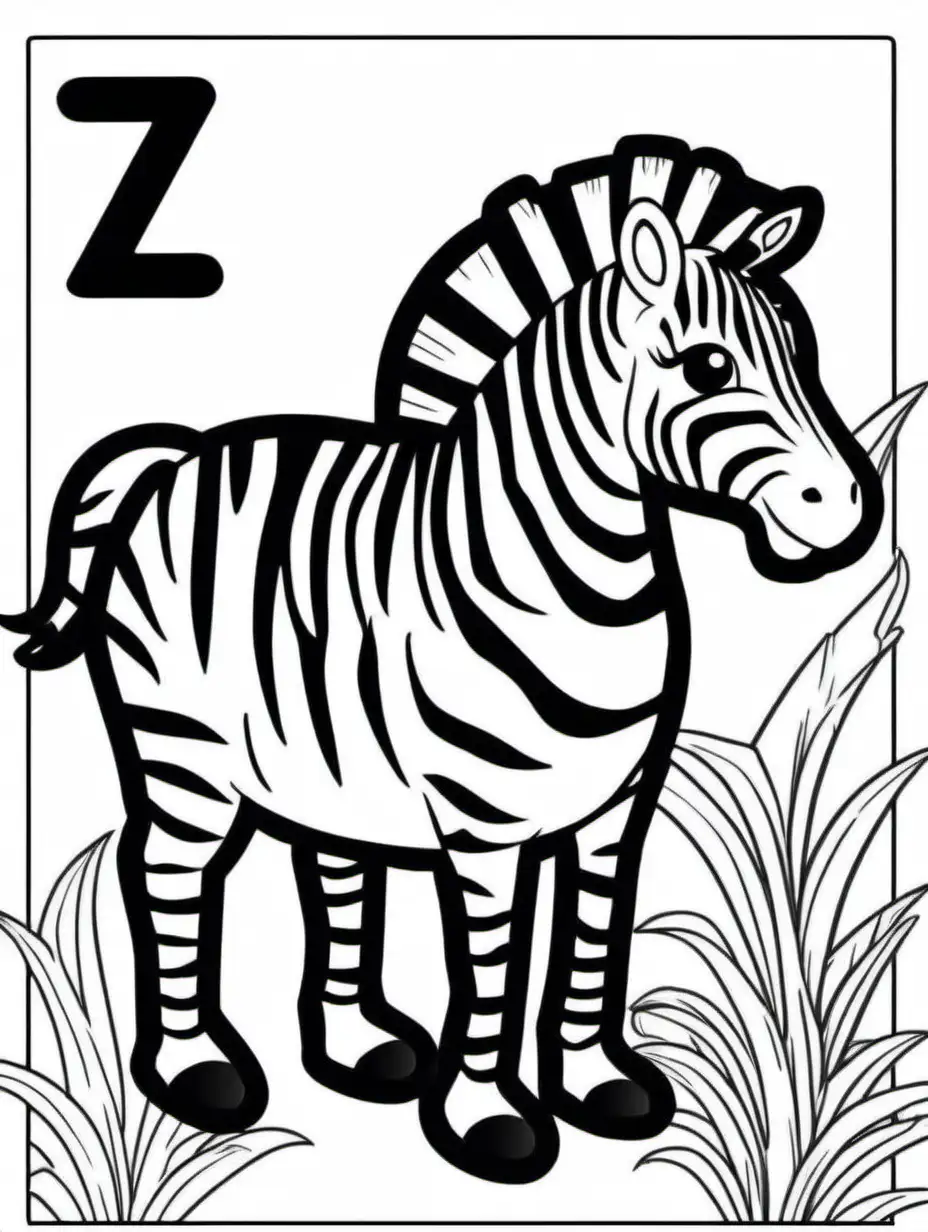 Letter z with a zebra coloring book for kids 