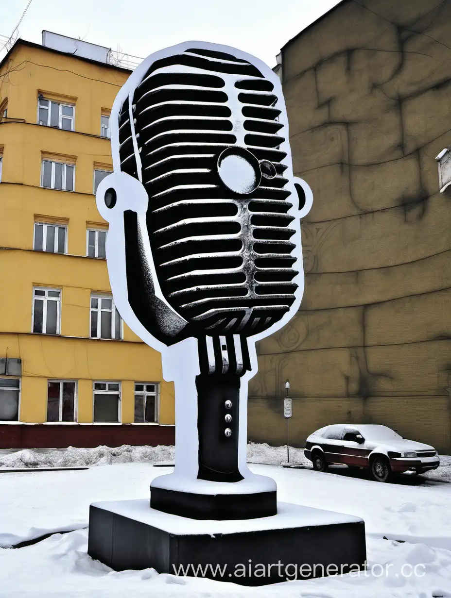 скульптура в виде большого микрофона в городской среде рядом со стендап клубом в городе воронеж
