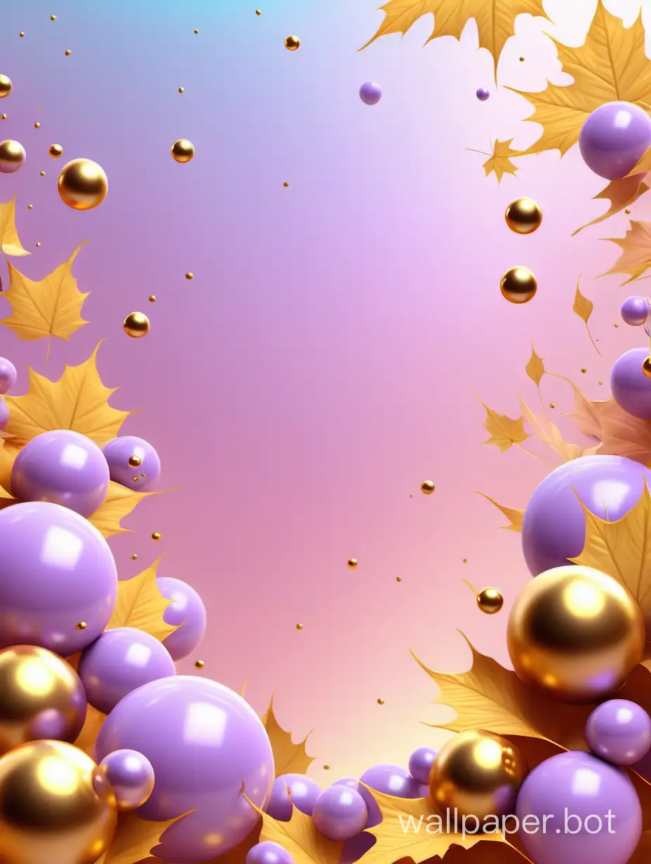 фон нежно розовый чуть сиреневатый, летают золотые , золотые мазки ,плазменные шарики шарики. летящие золотисто желтые листья , небо голубое , реалистично, как в жизни...