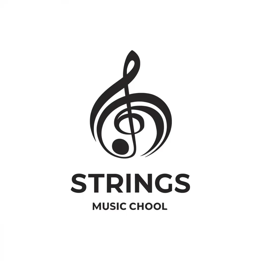 a logo design,with the text "Strings Music school", main symbol:trebleclef,complex,be used in Education industry,clear background