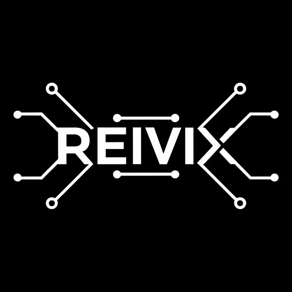 logo, Text: Reivix, Power circuit, black and white, sharp edges, industrial, futuristic, suitable for hard electronic dance music, with the text "Reivix", typography