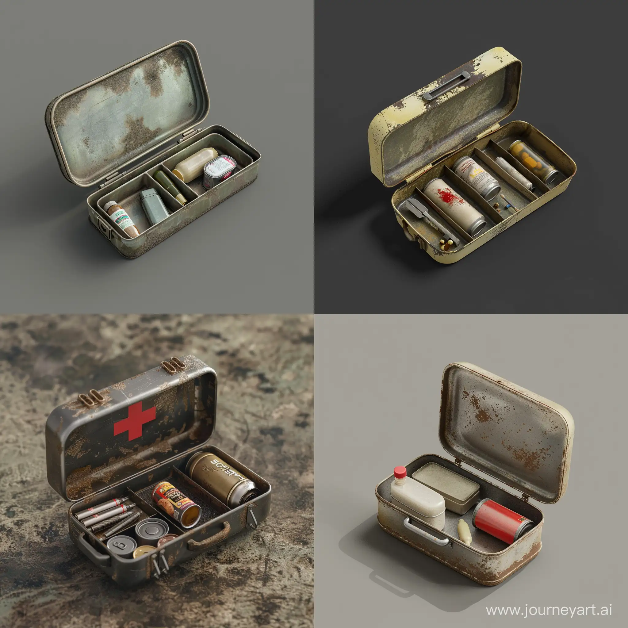 Isometric-Realistic-Mini-Survival-Kit-in-Worn-Metal-Case