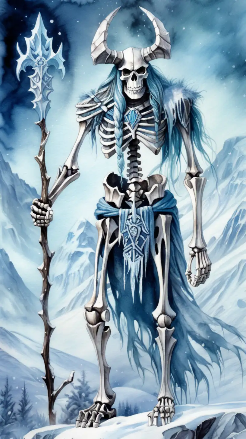 fantasy frost giant skeleton, dark watercolor background, no background