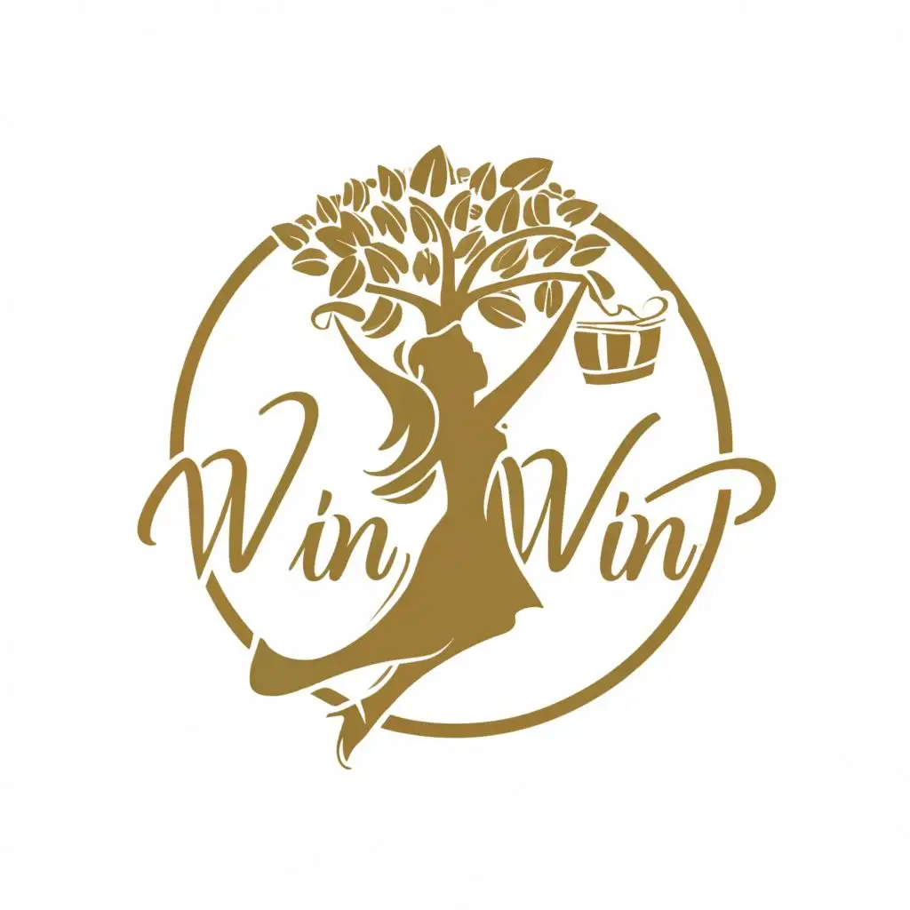 logo, Gold Logo, woman tree, "Win Win",, with the text "Win win", typography, be used in Retail industry