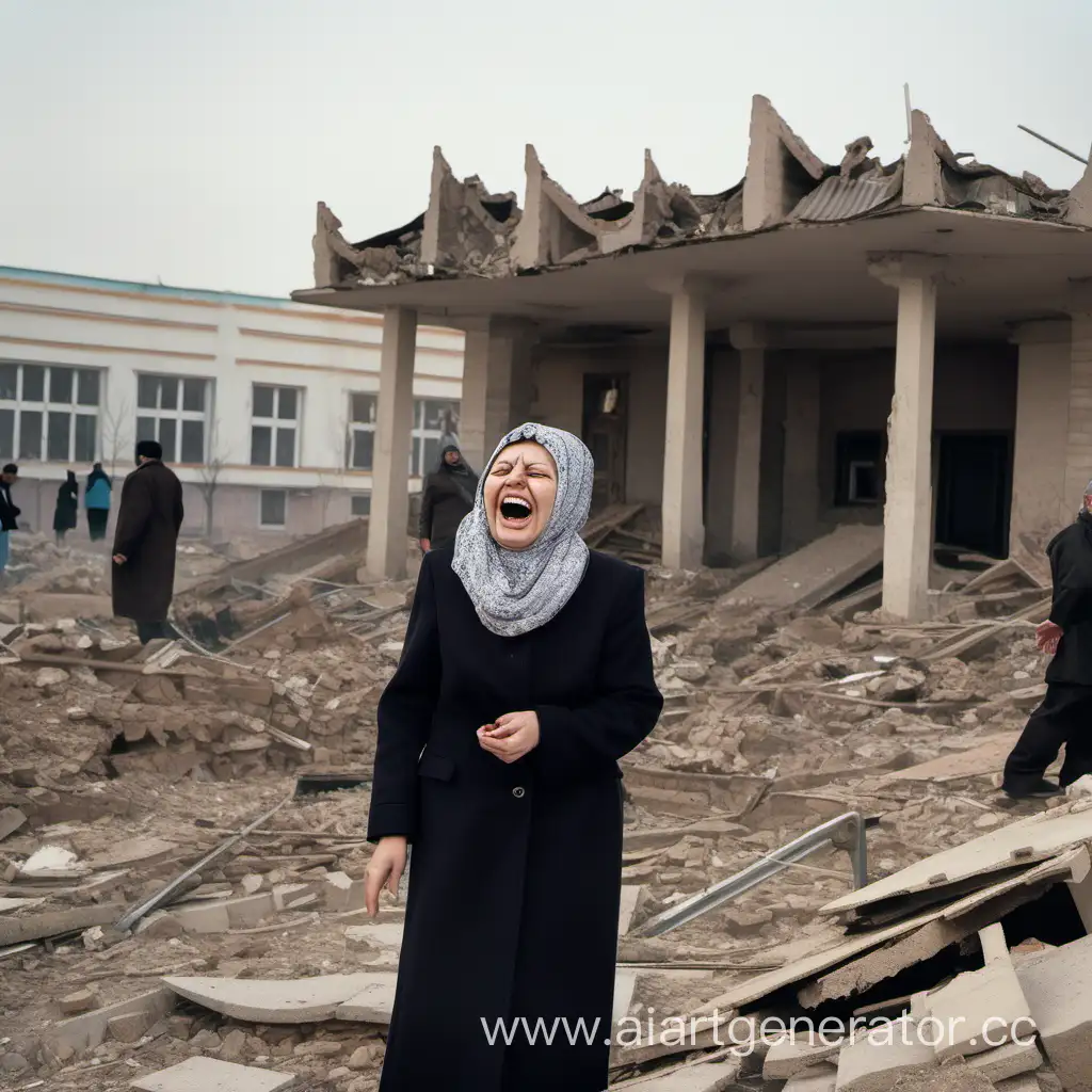 татарский меджлис снесли рядом стоит женщина  и смеётся