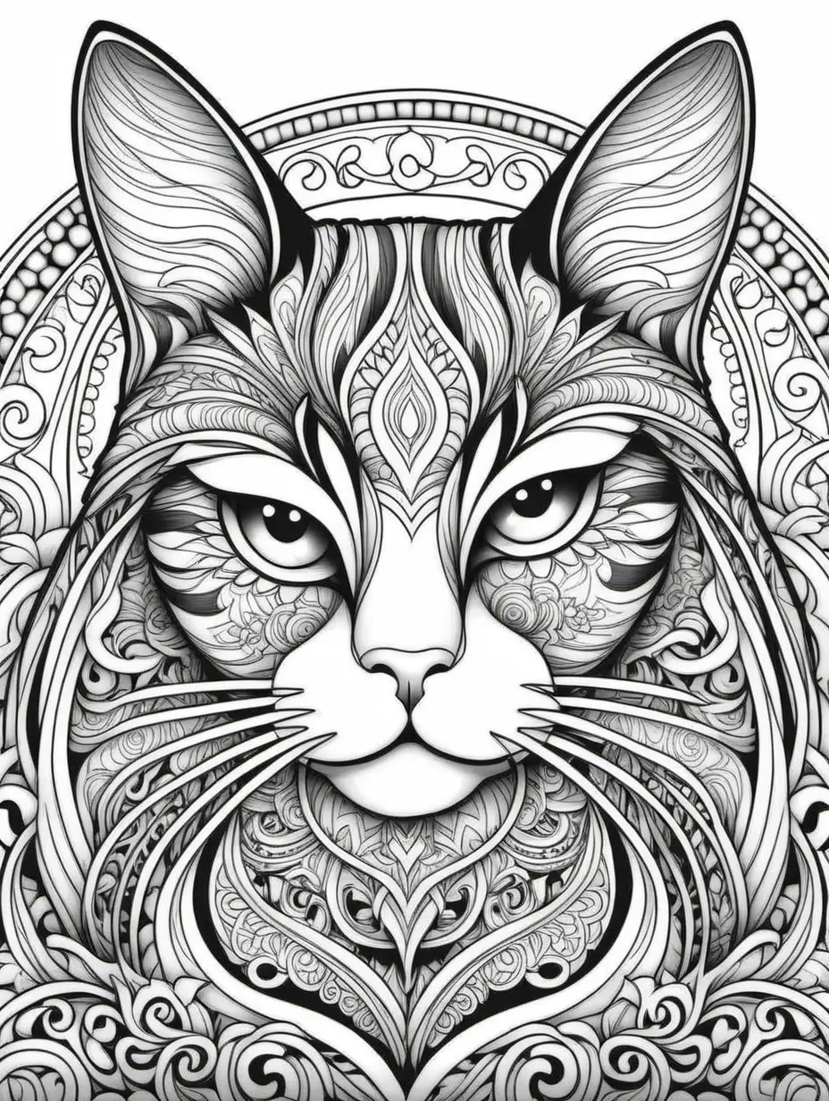 create a logo for an adult coloring book entitled "Worldly Cats: Adult Coloring Book Pages" which features intricate and sophisticated black and white drawings of domestic cats from different countries.
