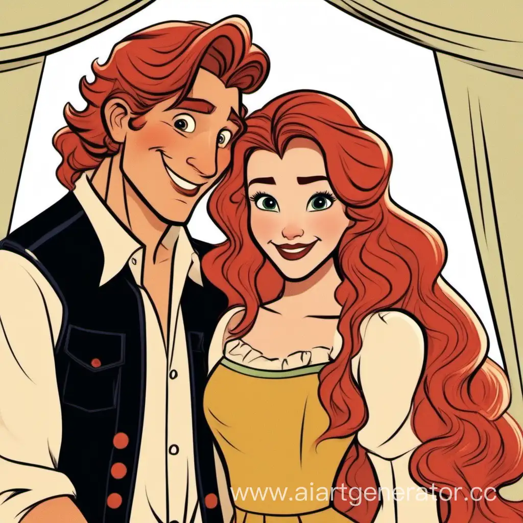 Пара в стиле Disney: парень с короткой стрижкой светлыми волосами  и носом с горбинкой, а девушка рядом  с длинными волнистыми русыми волосами