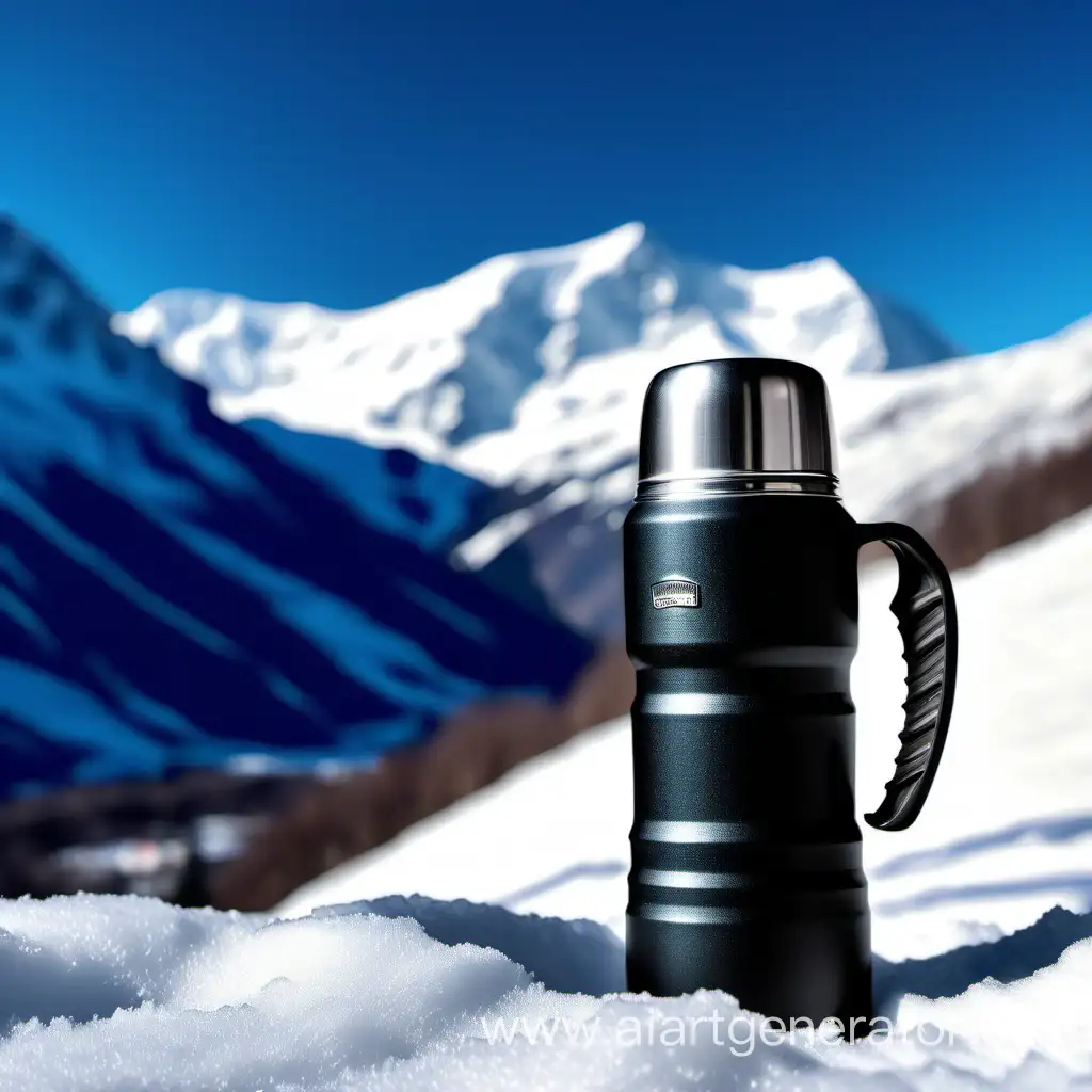 SnowCovered-Mountains-and-Lone-Thermos-Cup