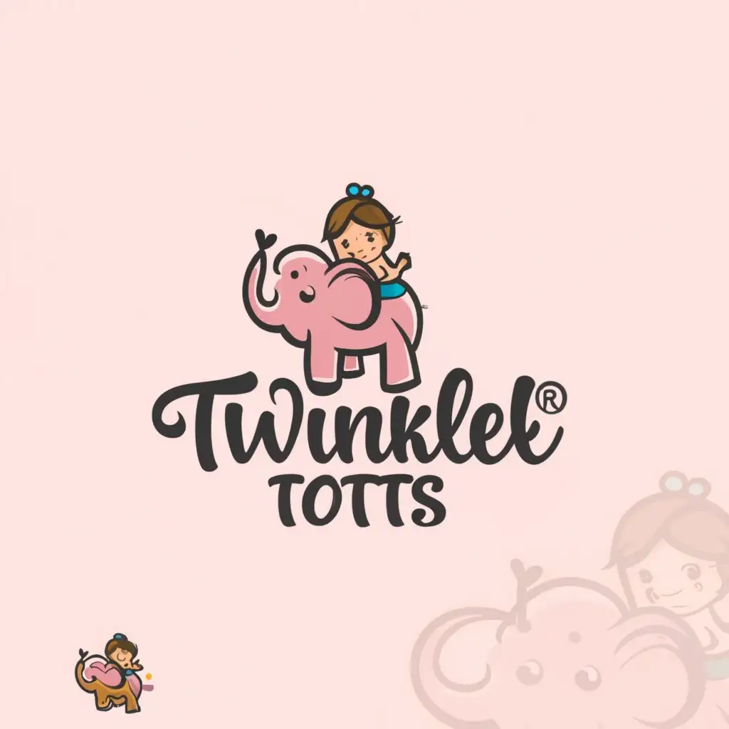 a logo design,with the text "twinkle totts", main symbol:baby girl sitting on elephant,Minimalistic,be used in Retail industry,clear background