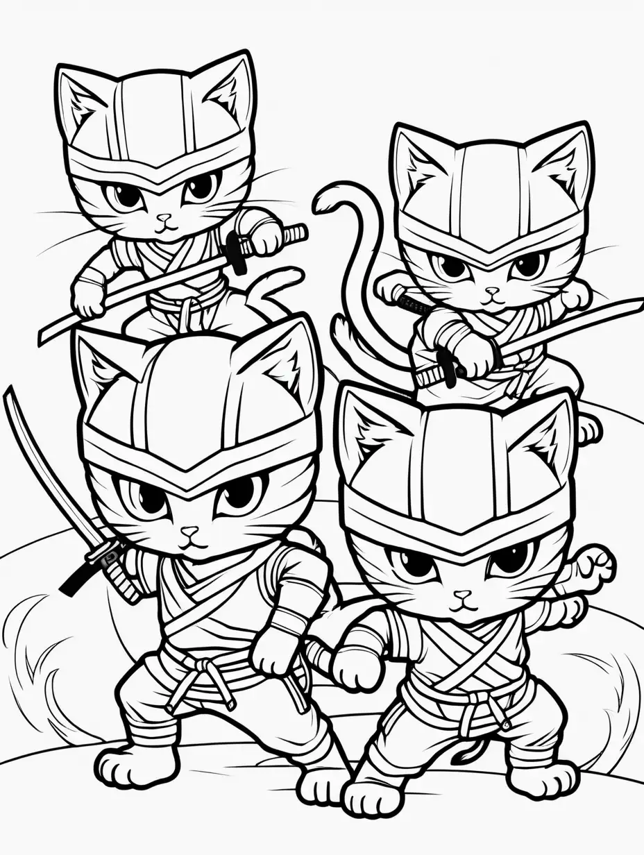 Adorable Ninja Kittens Coloring Page for Relaxing Fun