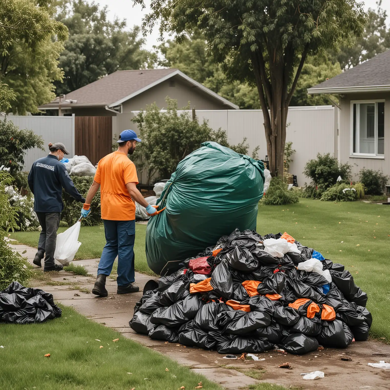 Professional Cleaners Clearing and Hauling Garbage from a Yard