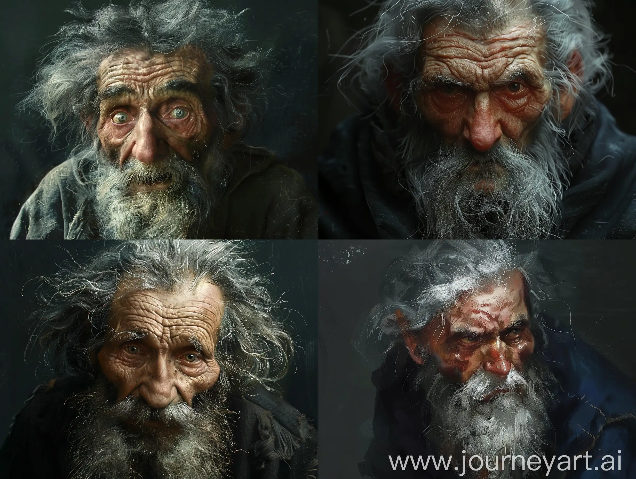 Eccentric-Hunchbacked-Man-with-Darting-Eyes-in-Gray-Hairs-Portrait