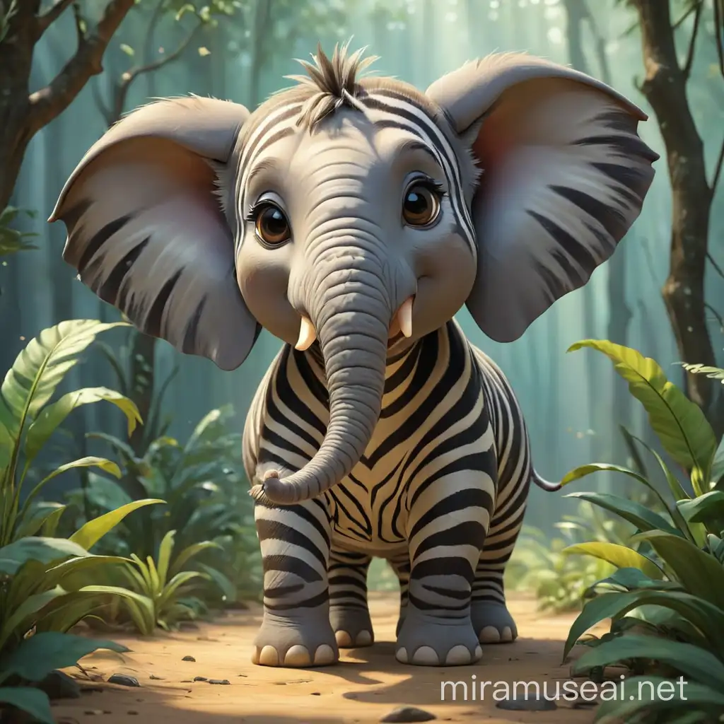 волшебное милое животное Слон-зебра на волшебной планете