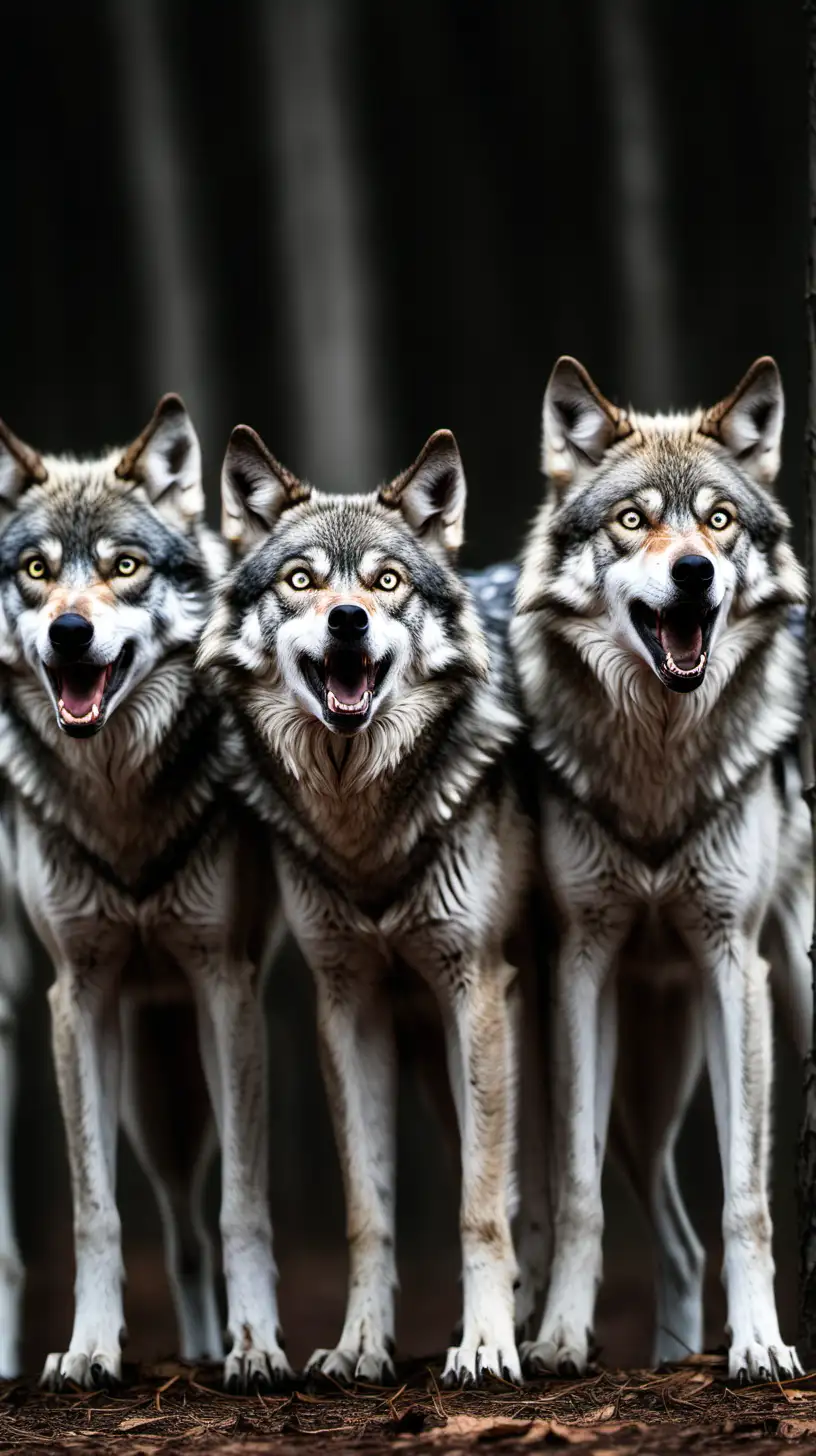 a very surprised pack of wolves