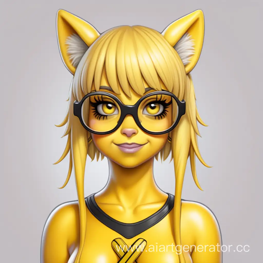 Cute-Latex-Furry-Girl-Humanized-NERD-Emoji-in-Yellow-Latex-Skin