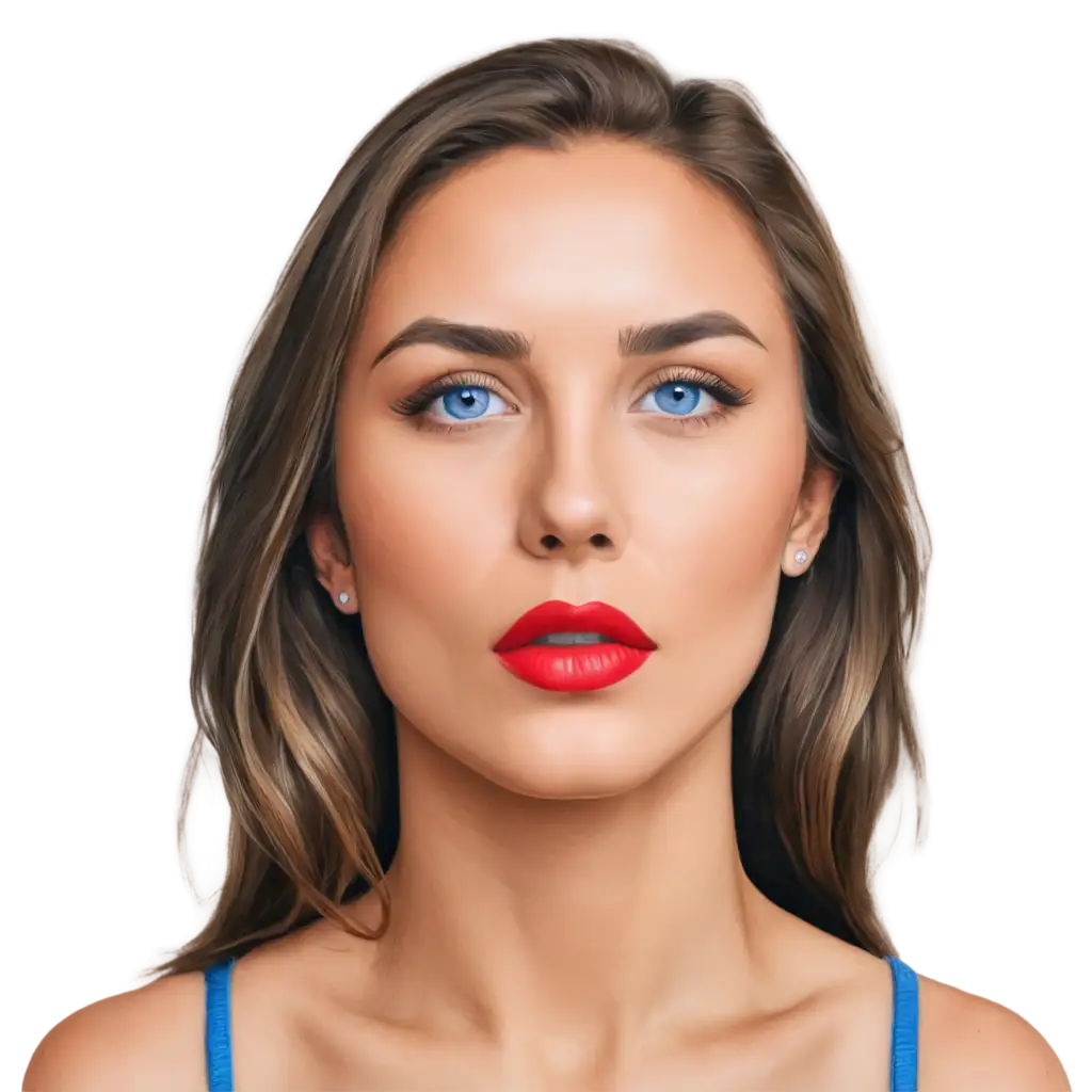 drawing a woman s face, red lips, blue eyes
