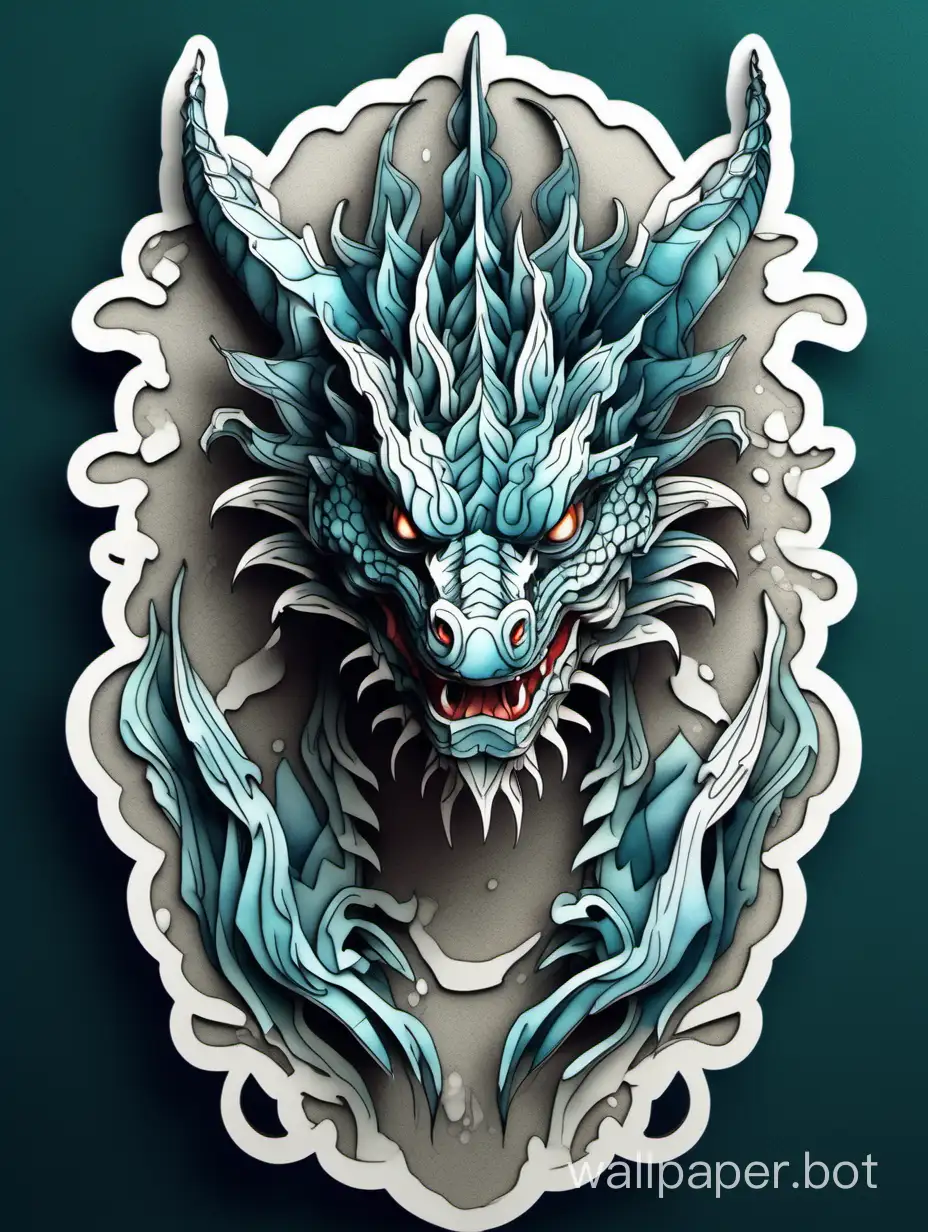paper cut front head of dragon, very dripped fluid paint, high contrast watercolor , ornate detailed illustration, octane render, sticker style