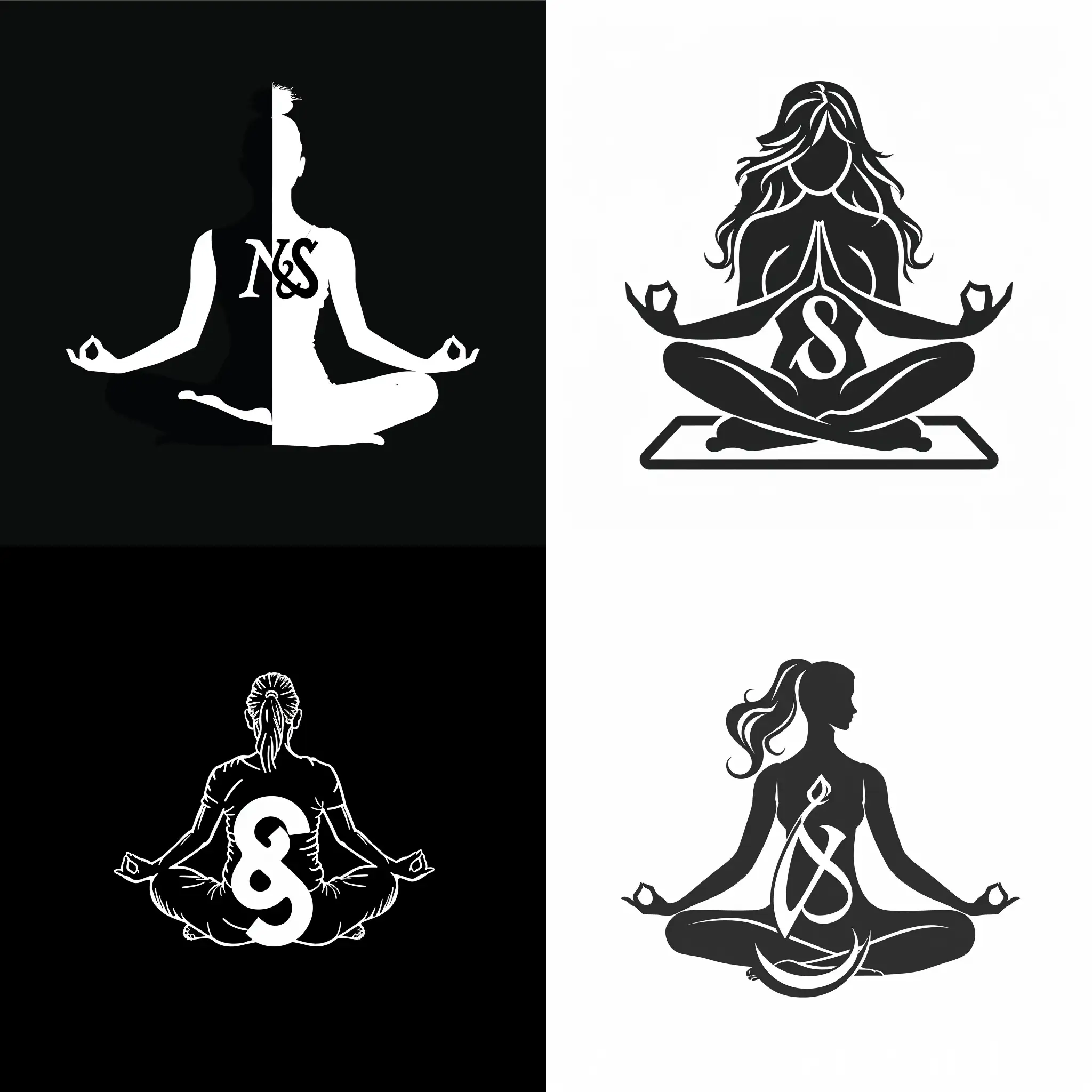 N+S typography ,A WOMAN DO YOGA , vector , logo , BLACK AND WHITE COLOR
