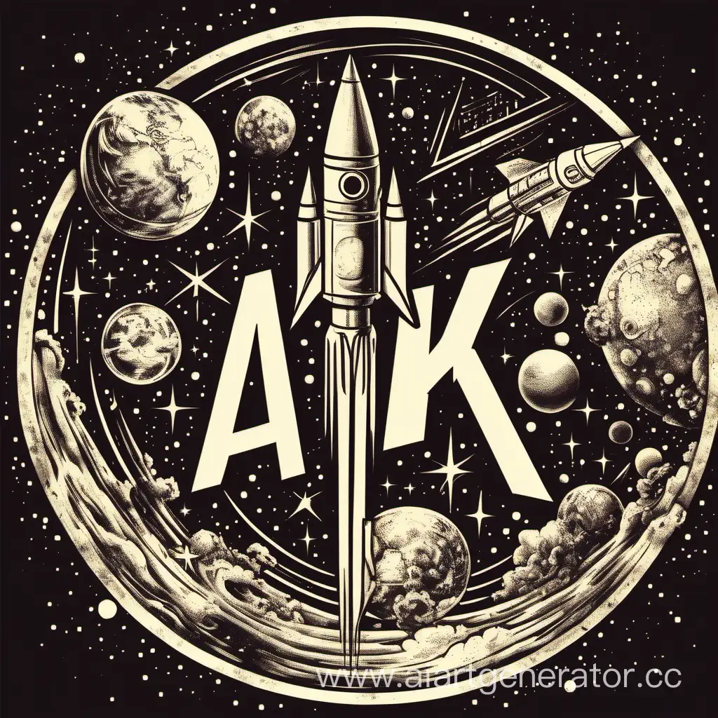 Futuristic-AK-Logo-Design-with-Rocket-Space-and-Satellites