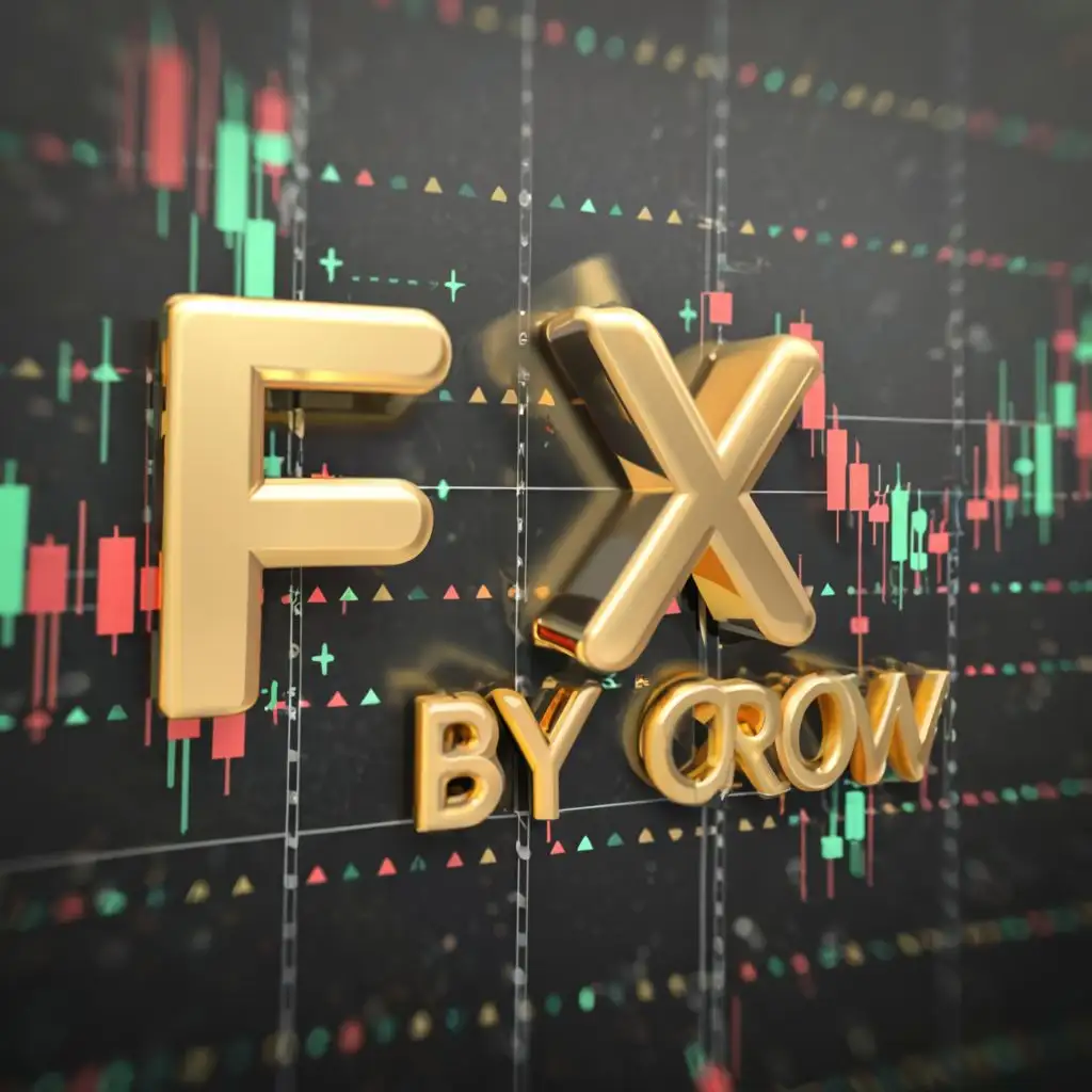 logo, On forex chart trade golden and 3d, with the text "Fx by crow", typography