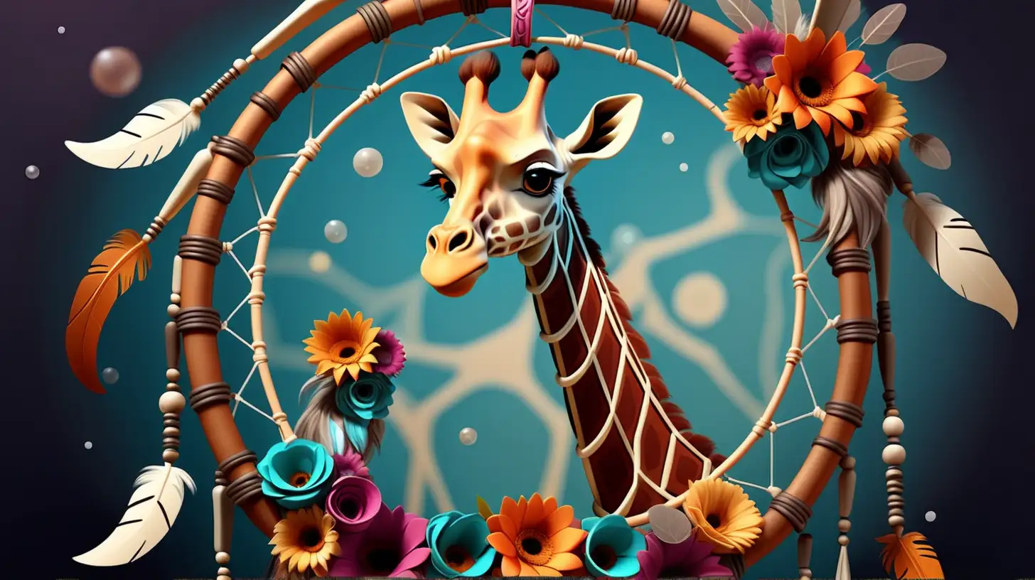 dreamcatcher background with  giraffe in center

