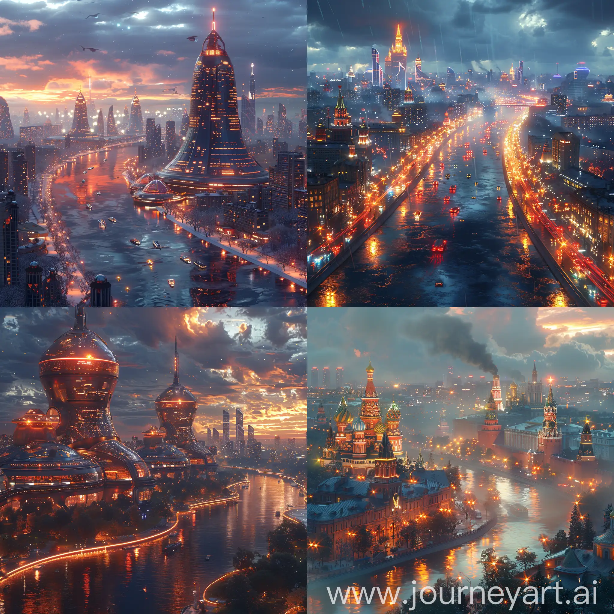 Futuristic Moscow, high-tech lighting, octane render --stylize 1000 --style raw