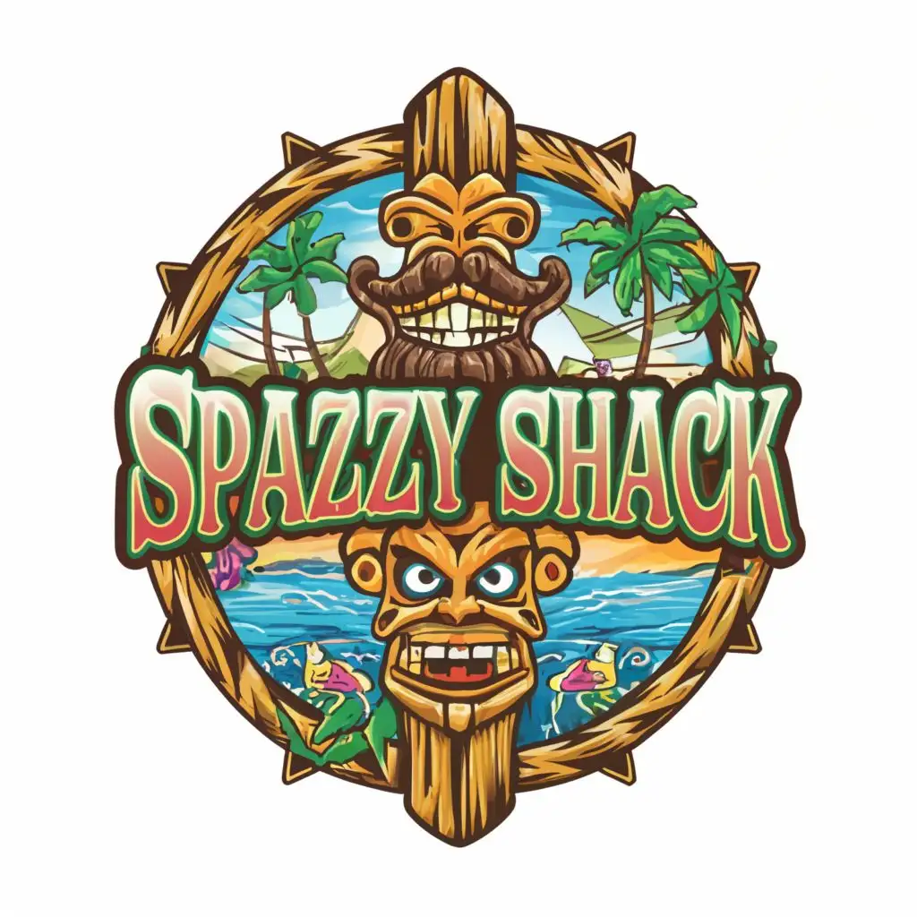 logo, Island Inspired logo  Tiki style  that highlight the richness of the islands and everything they have to, Posters, Puzzles & More,correctly spelled words offer.bright and detailed image ,, with the text "SpazzyShack", typography