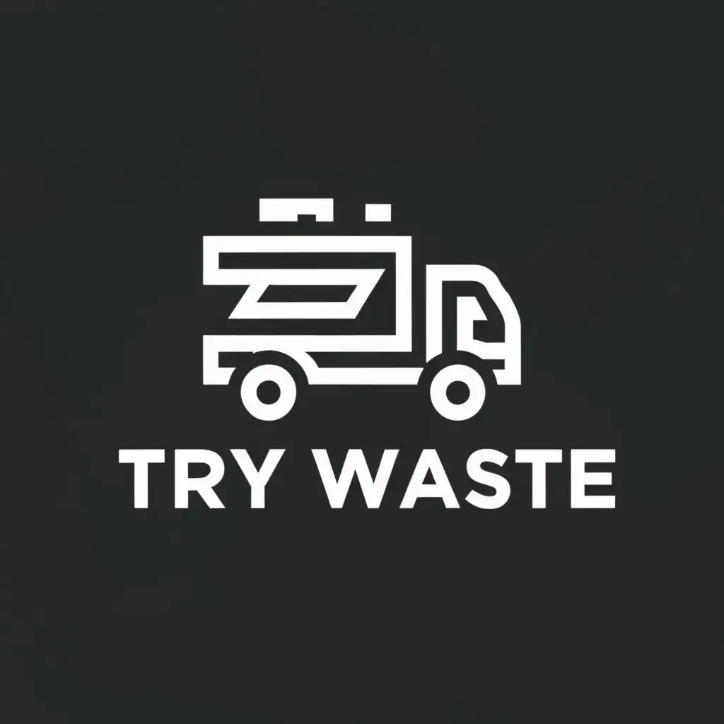 a logo design,with the text "Try Waste", main symbol:Waste disposal truck, white, flat vector, black background,Moderate,clear background