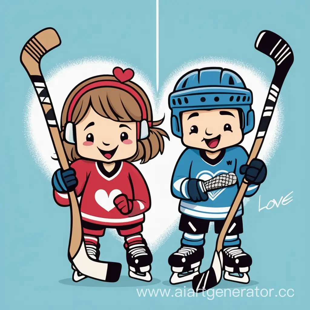 Cartoon-Style-Hockey-Stick-and-Love-Scene