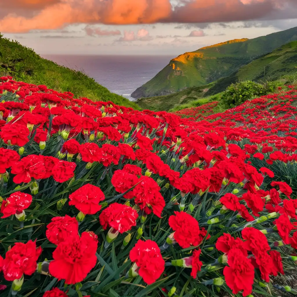 carpet of red carnations, Sao Jorge Island, Azores, Portugal