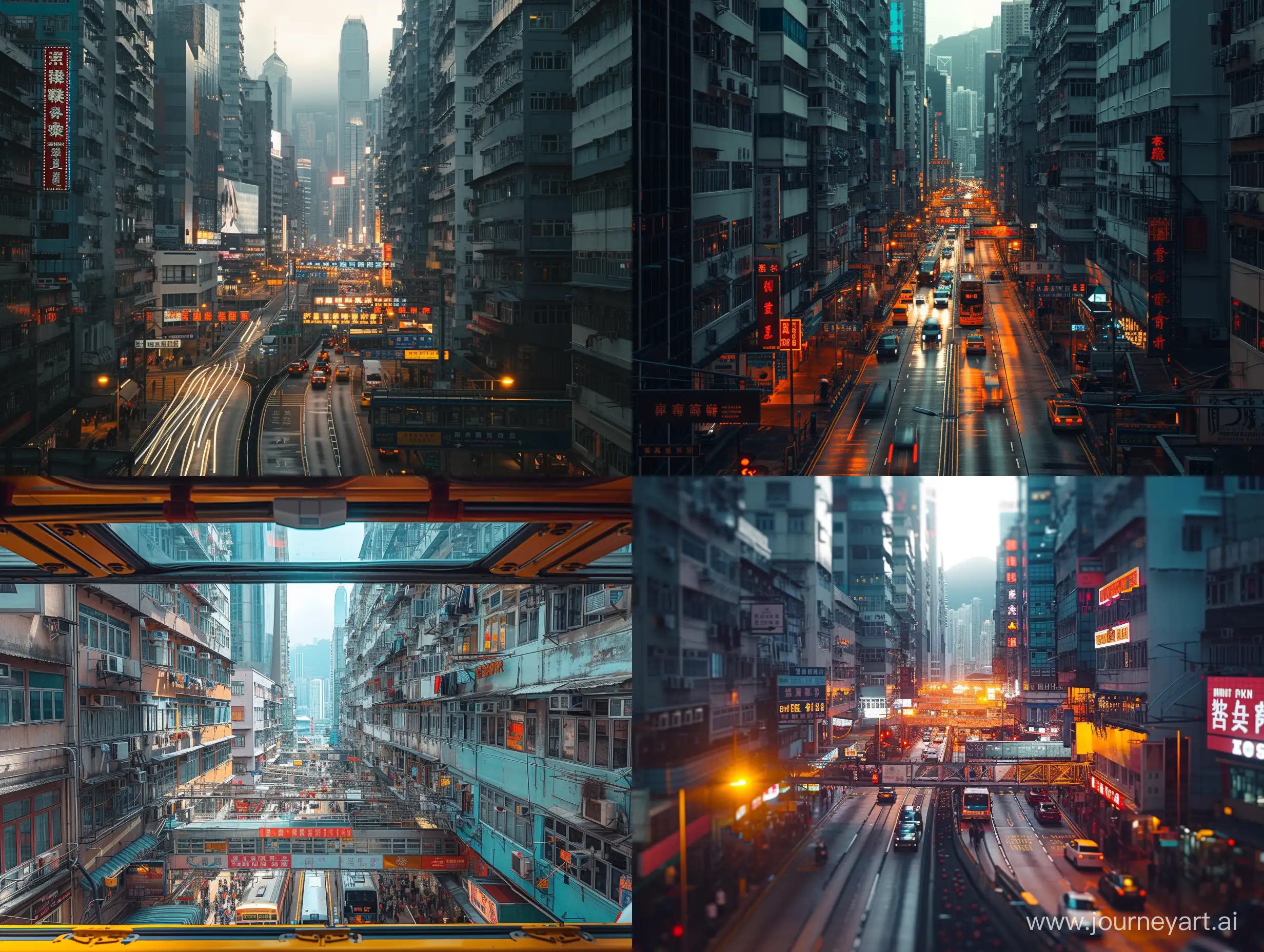 a photo in the style of a science fiction showcasing a bustling hong kong cityscape, photography, environment, natural lighting, full view
