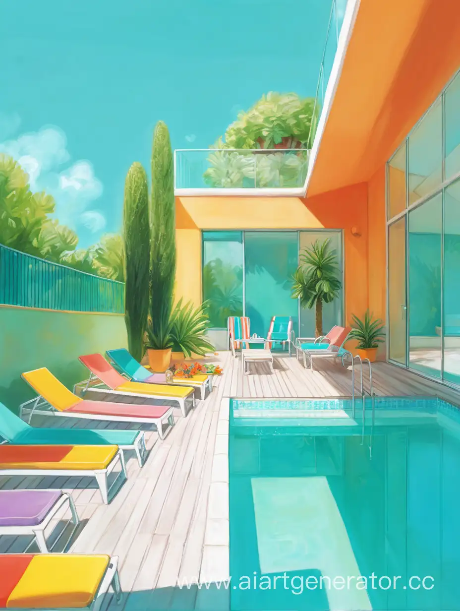 Vibrant-Summer-Pool-with-Terrace-Relaxation-and-Fun-in-Bright-Colors