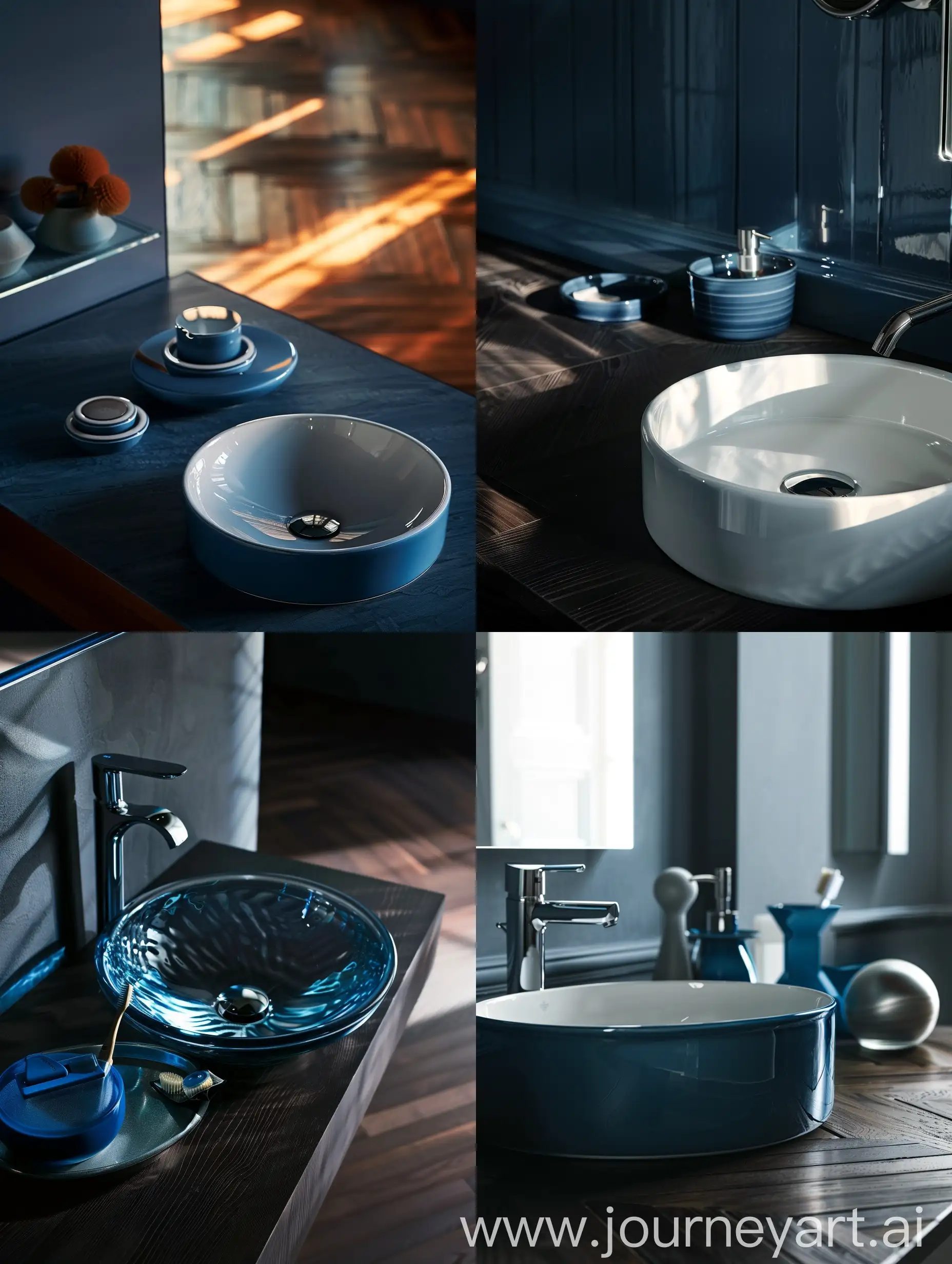 Modern-Blue-Accessories-in-Warm-Morning-Light-Bathroom-Sink-Detail
