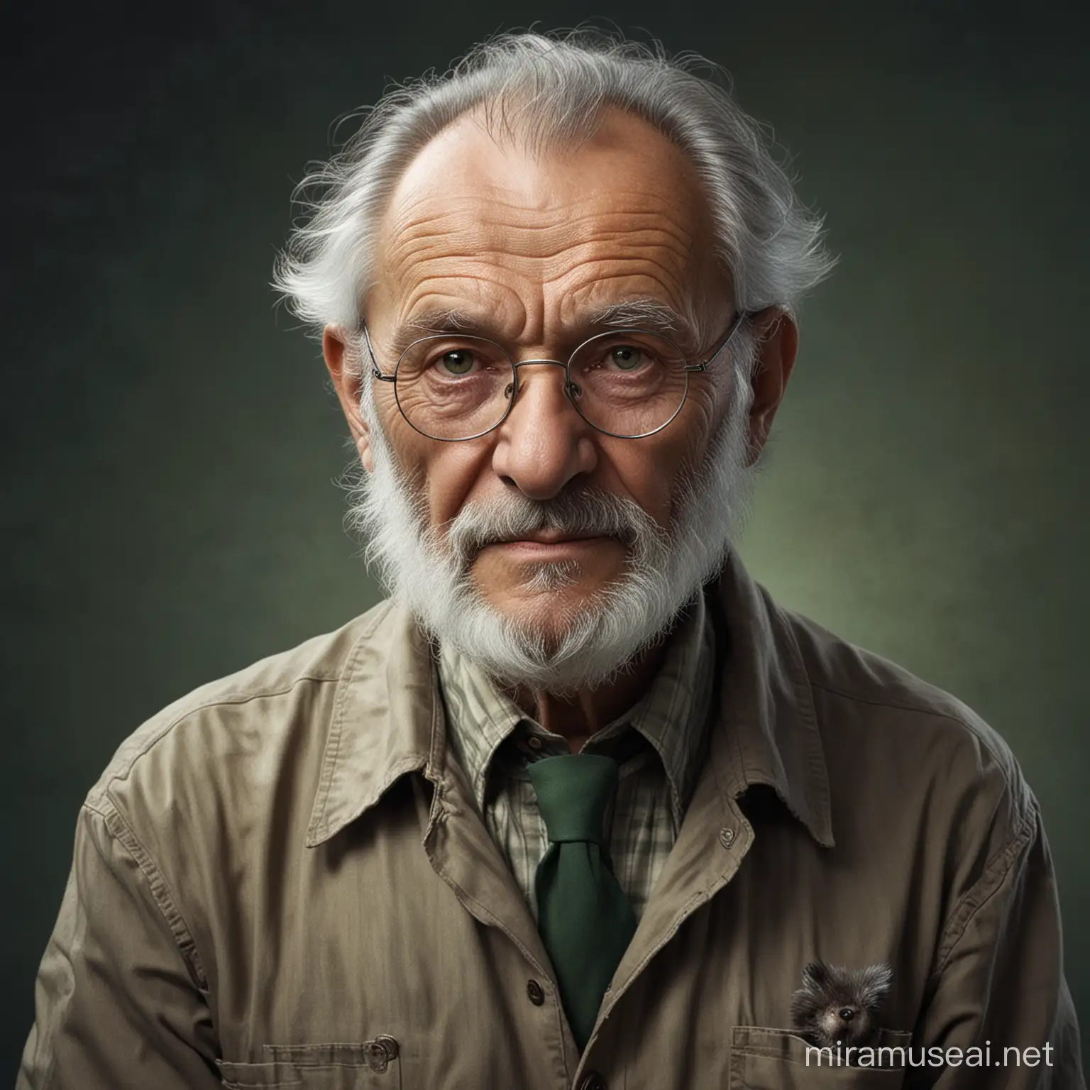 Elderly Biologist Resembling a Wise Wolf
