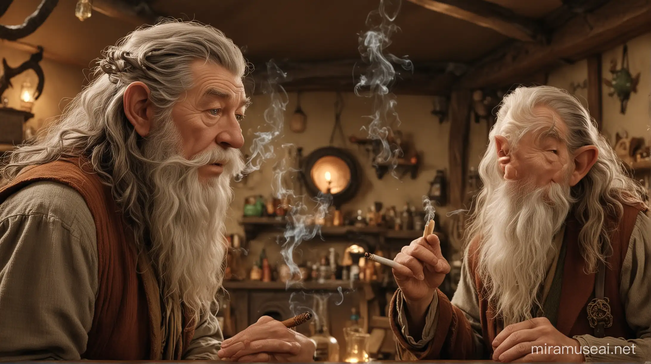 Gandalf and Bilbo Baggins Sharing Psychedelic Experiences in Bilbos Home