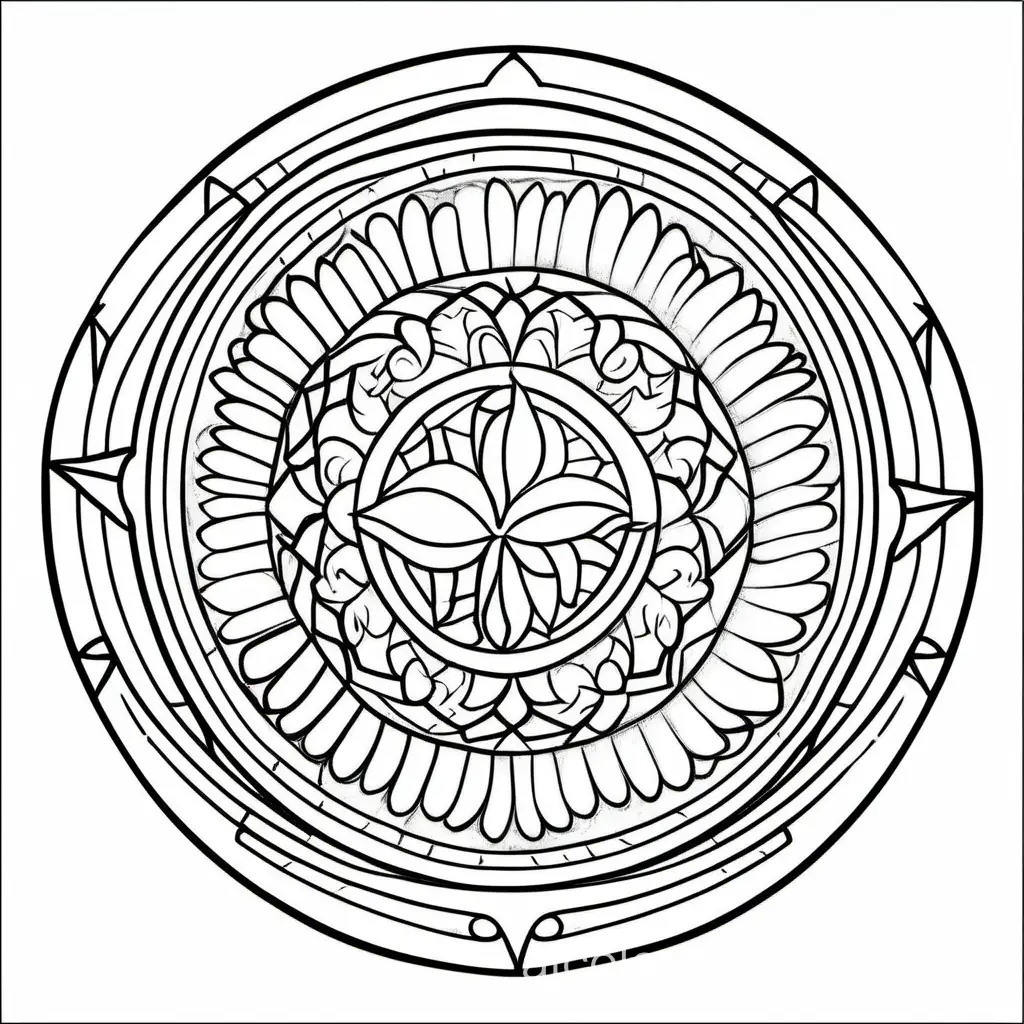 create me a mandala, Coloring Page, black and white, line art, white background, Simplicity, Ample White Space. The background of the coloring page is plain white to make it easy for young children to color within the lines. The outlines of all the subjects are easy to distinguish, making it simple for kids to color without too much difficulty
