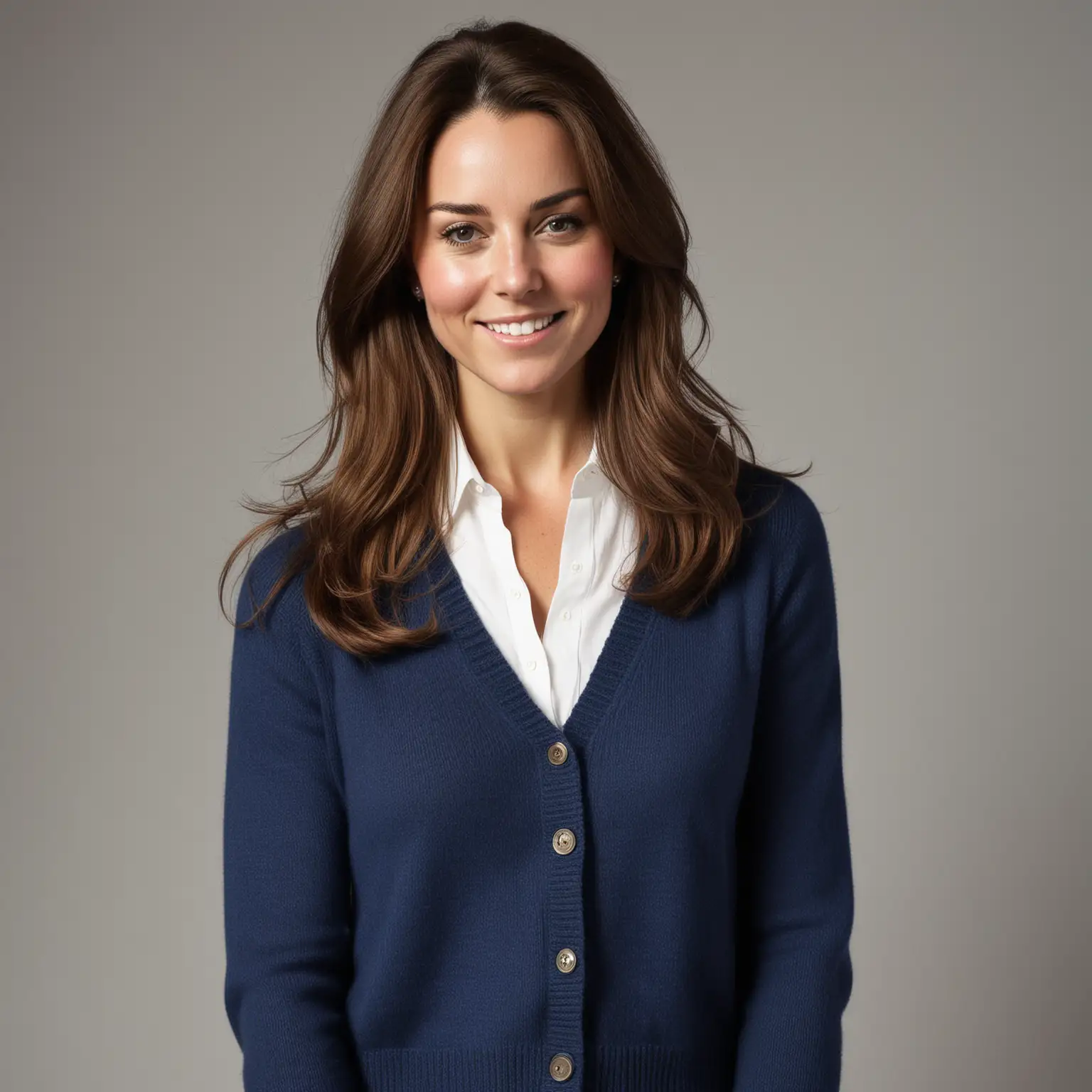 Kate Middleton Chest Shot Tender Gaze and Refreshing Smile in Royal Blue Wool Cardigan