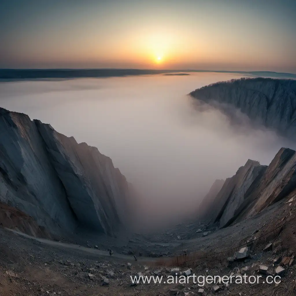 Semyonovka-Mountains-Quarry-Sunset-Fog-Landscape