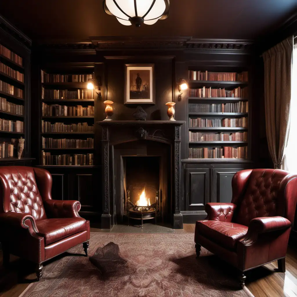 a cozy room with leather chairs where people would like to read