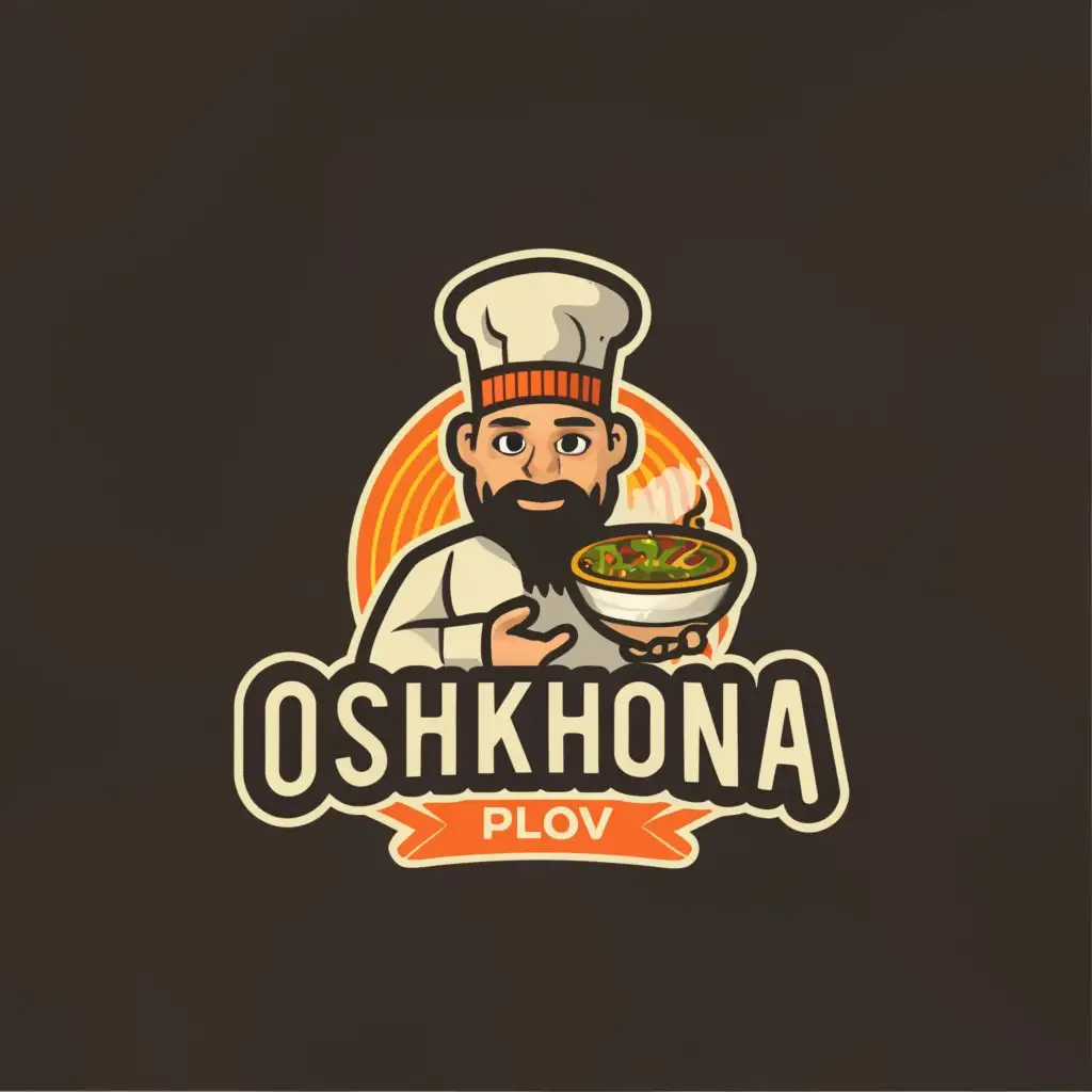 a logo design,with the text "oshkhonai JAHON AKA", main symbol:The chef of Eastern cuisine holds plov in his hands,complex,be used in Restaurant industry,clear background, 