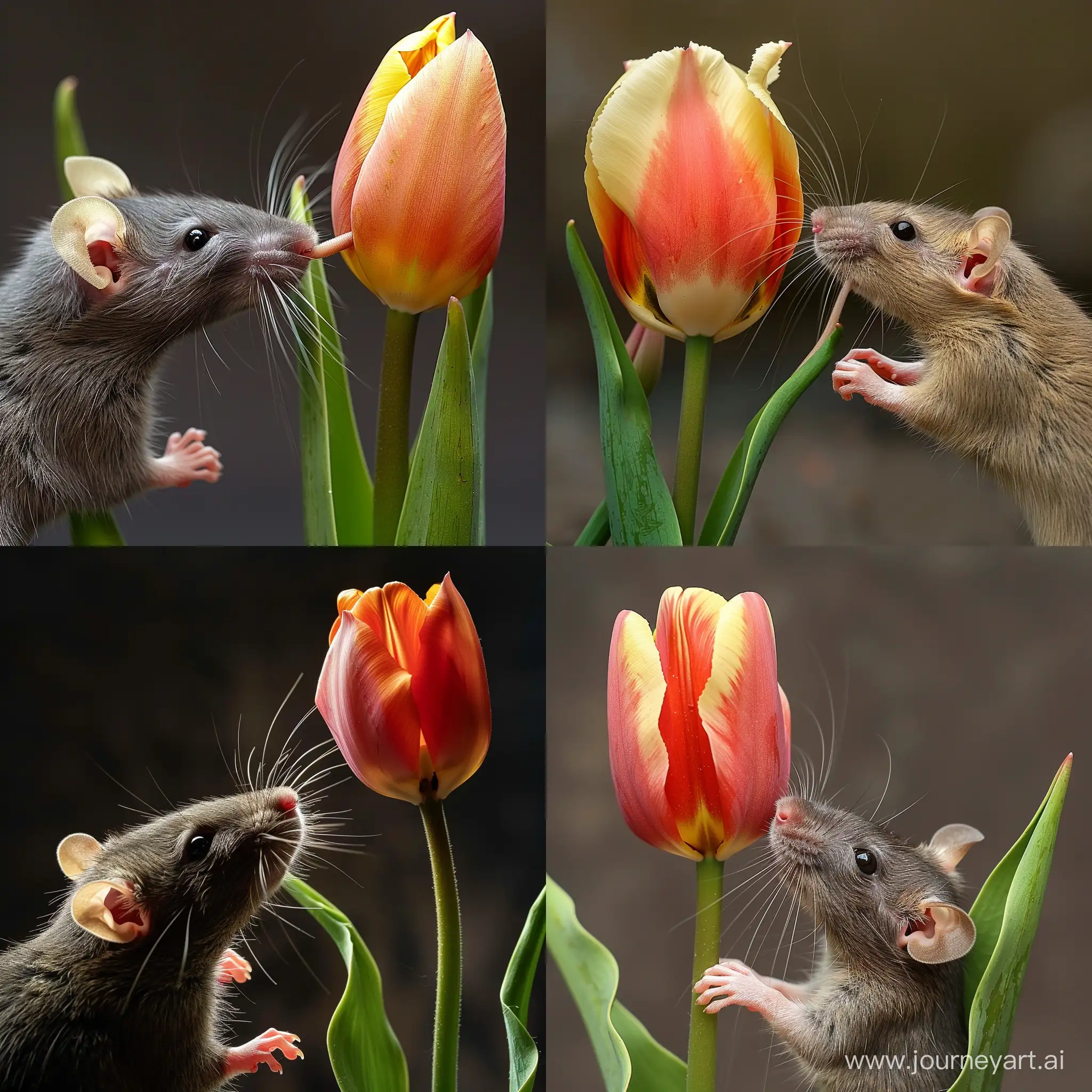 rat sniffing to a tulip