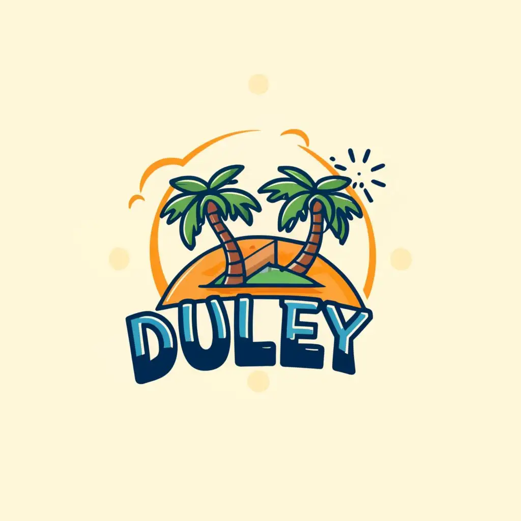 a logo design,with the text "Duley", main symbol:Add in a summer island with a letter "D",complex,clear background