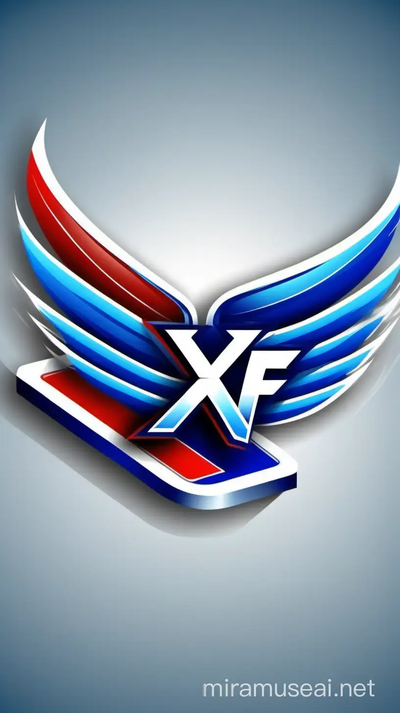 logo vektor dari huruf "XF" , "AUTO SPORT",dengan sayap satu arah dengan efek kecepatan,paduan warna putih merah biru,