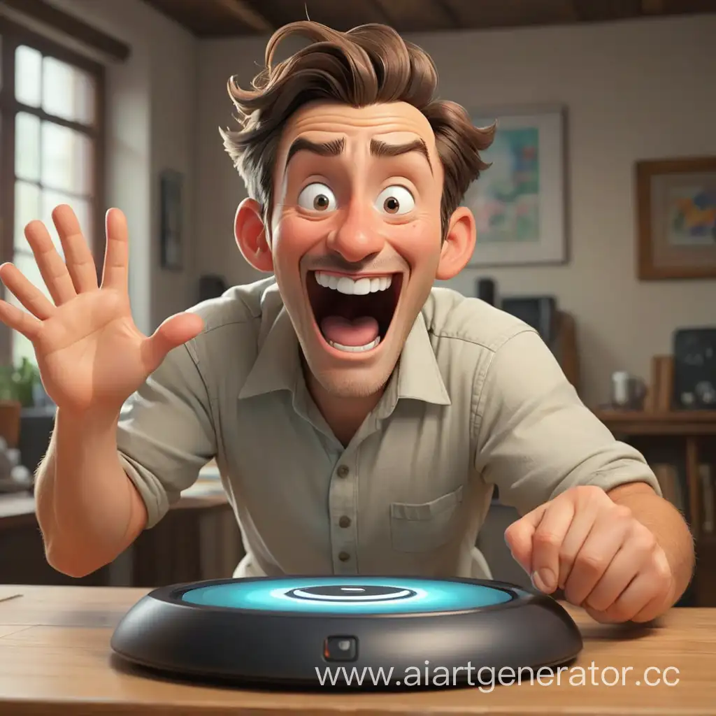 Joyful-Cartoonish-Man-Pressing-Button-on-Table