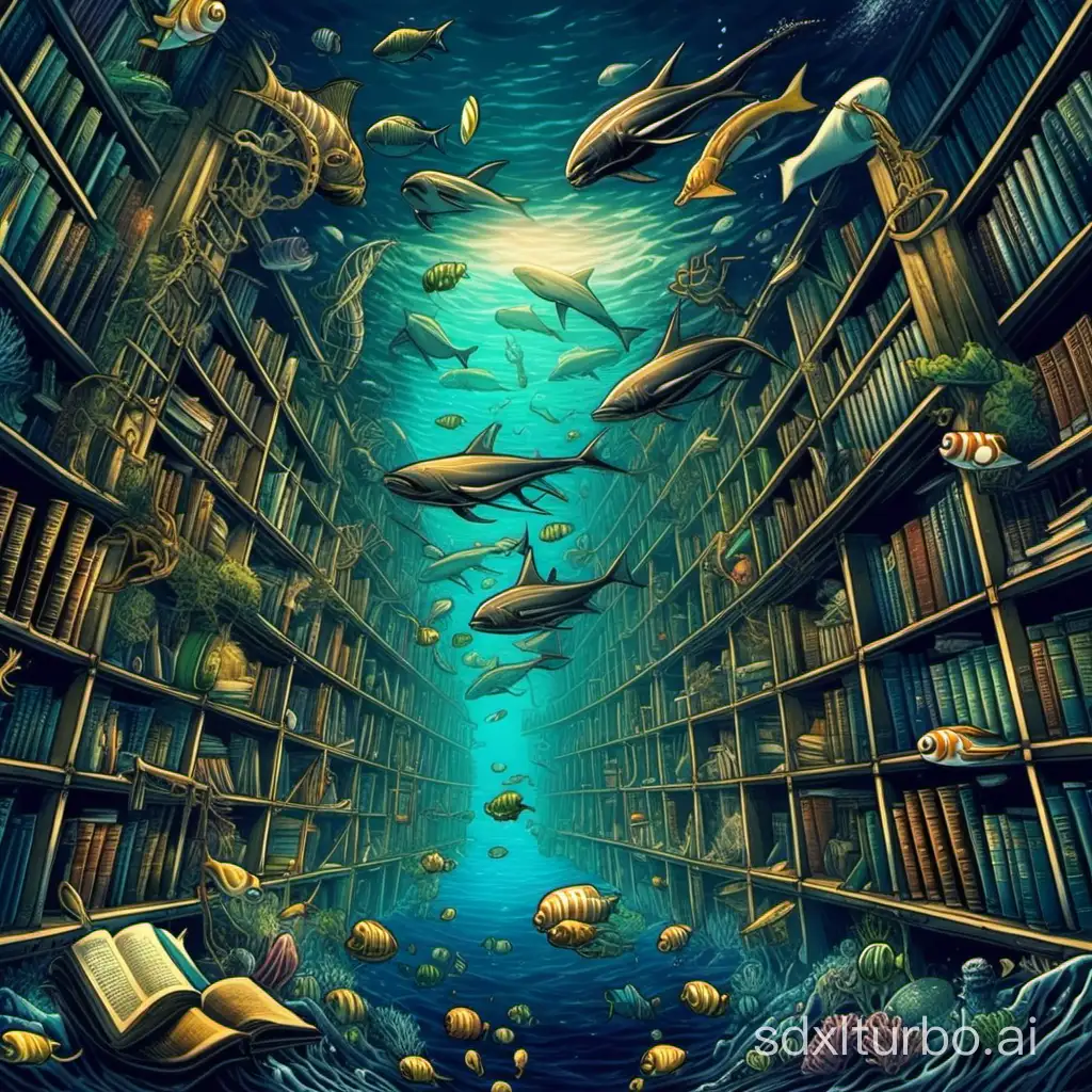 Enigmatic-Deep-Sea-Library-with-Illuminated-Books