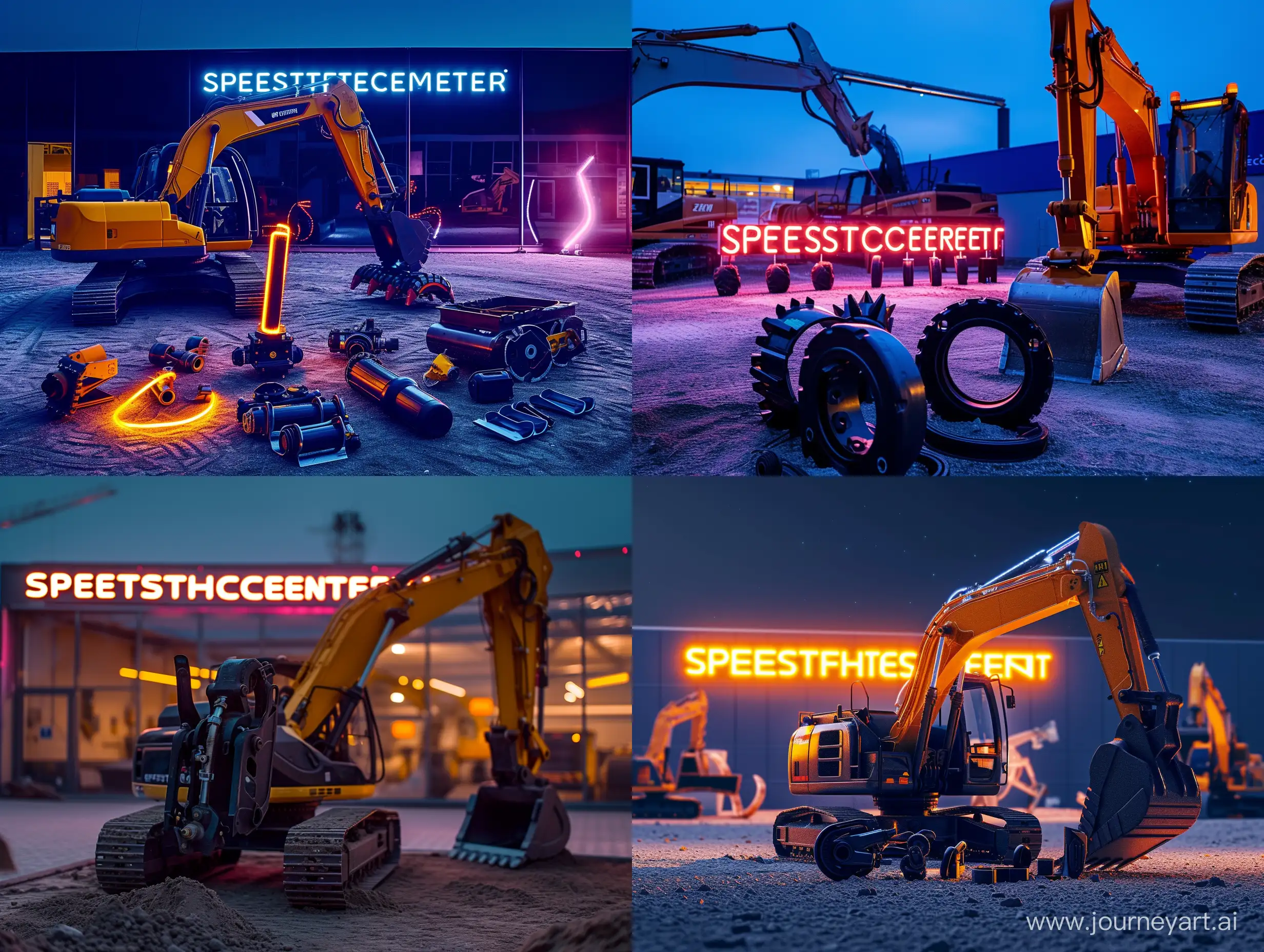 HighQuality-Excavator-Spare-Parts-Displayed-in-Neonlit-Setting