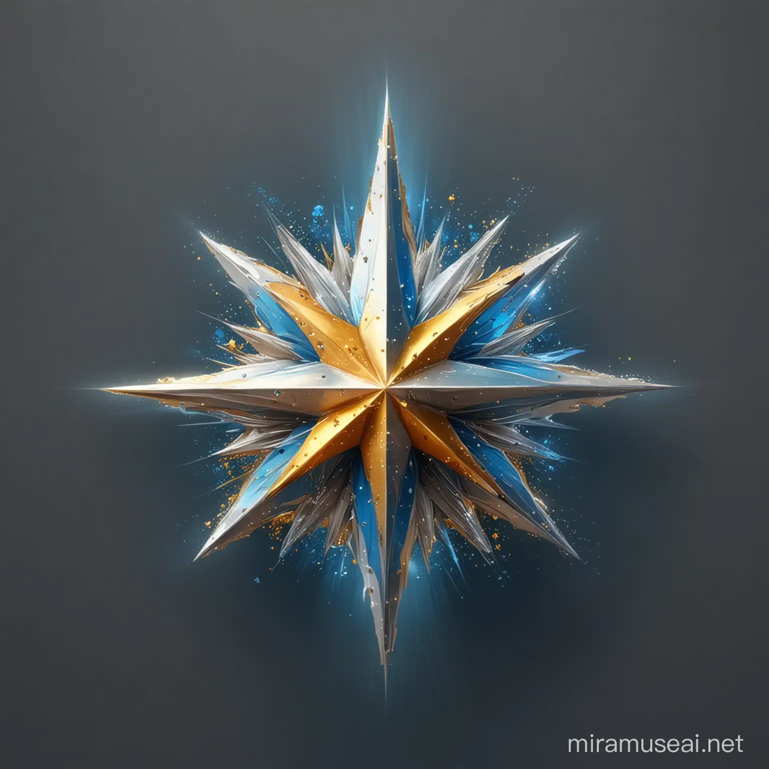 a pop colors north star,  with silver and gold/blue only on the edges on a transparent background
